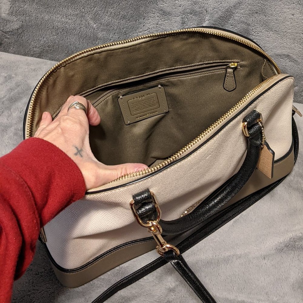 Coach Sierra Satchel Bag Crossbody Cream,  Black, and Gray Cross Grain Leather - Picture 5 of 15